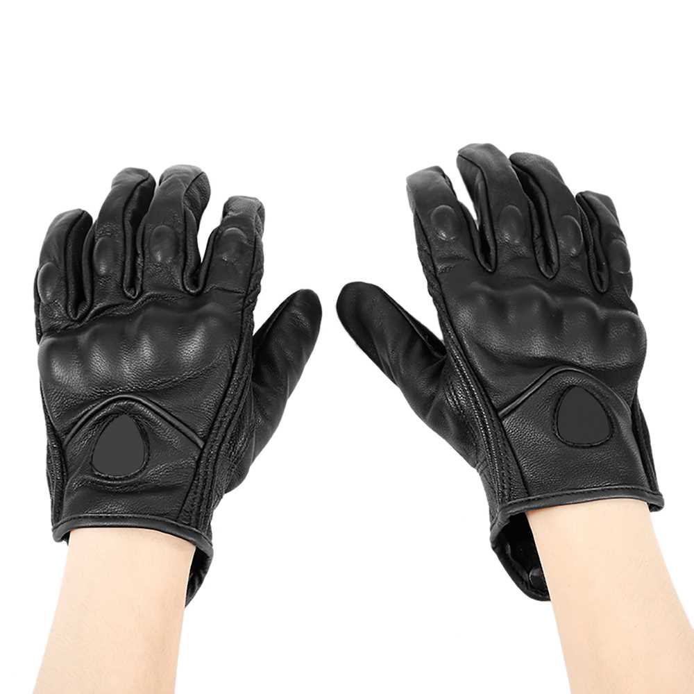 Pair Of Leather Motorcycle Racing Gloves Waterproof Windproo - 图0