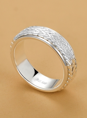 男女999纯银复古可转动指环戒指