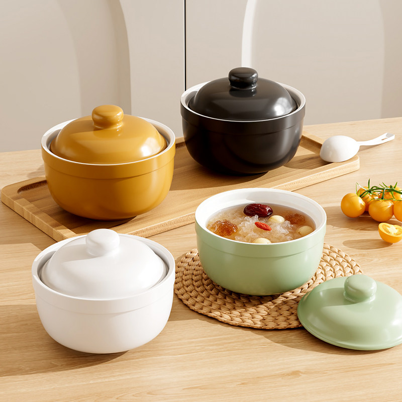 炖盅隔水炖家用陶瓷蒸盅蒸蛋羹专用碗带盖小瓦罐汤罐一人份食品级