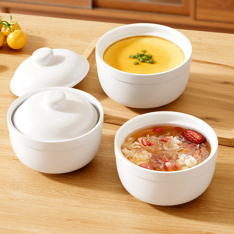 炖盅隔水炖家用陶瓷蒸盅蒸蛋羹专用碗带盖小瓦罐汤罐一人份食品级