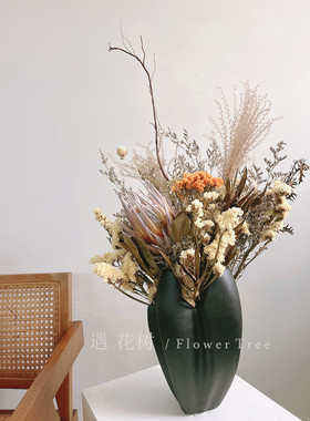 侘寂风简约黑色流韵陶瓷花瓶陶罐客厅摆件插花装饰品样板间软装