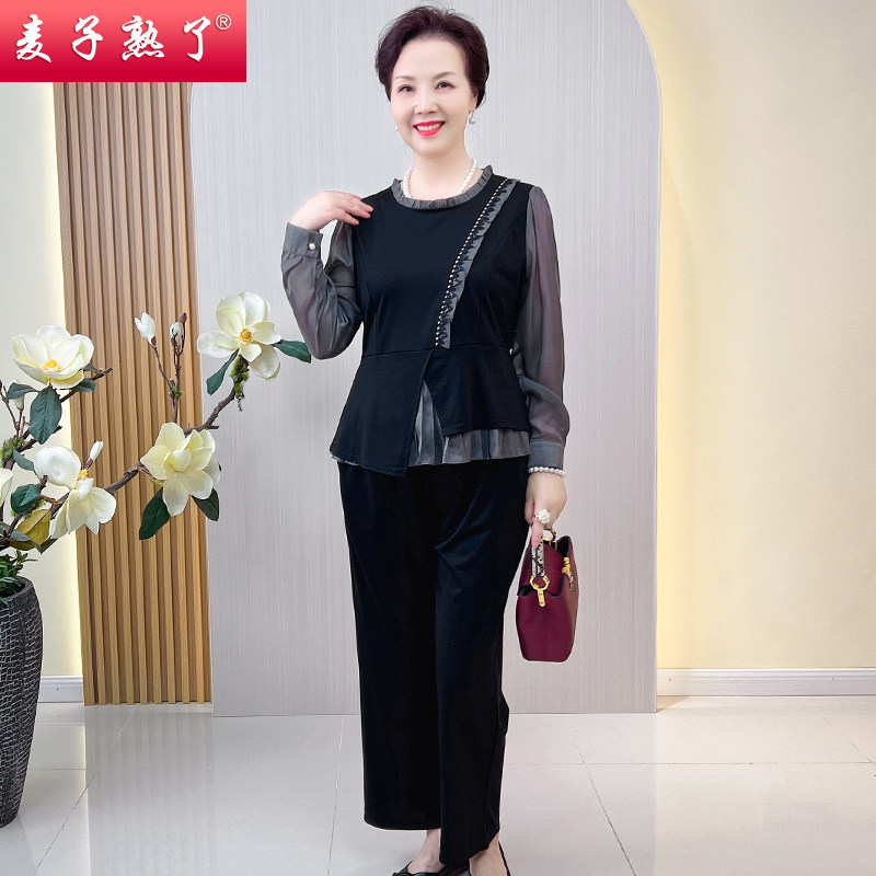 妈妈秋装洋气两件套阔太太妇小衫 麦子熟了中老年女装