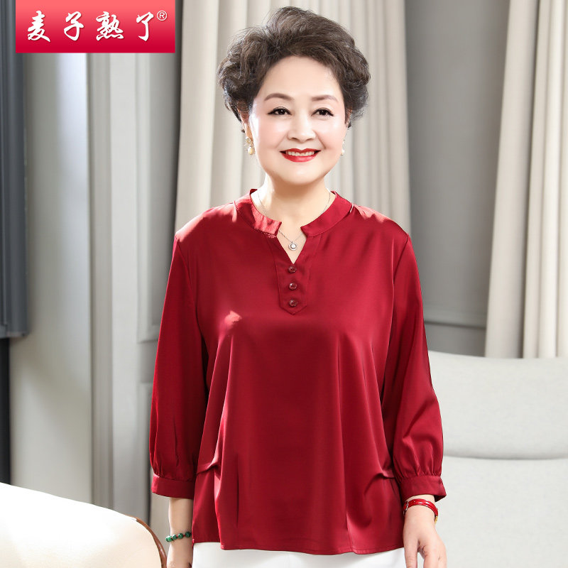 阔太太妈妈春装新款洋气雪纺t恤 麦子熟了中老年女装