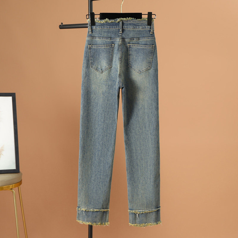 欧货毛边复古九分直筒2023年牛仔裤 诗蕊尔牛仔裤