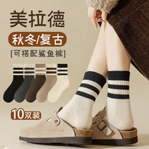 Boken Shoes Socks Child Autumn Winter Pure Cotton Mid-Sock Streaks Streaks Streaks Streak 100% Meradage heaps stockings