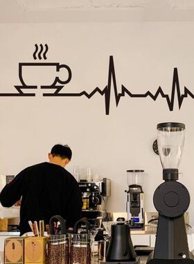 频率墙贴ins茶餐厅店铺橱窗饮品装饰贴纸COFFEE心跳咖啡杯玻璃门