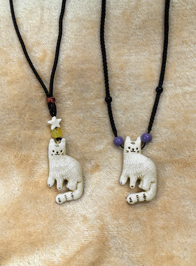 韩系长款可爱项链毛毡小猫咪长款毛衣链可爱项链秋冬配饰可调节