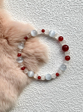 天然玛瑙原石手串荔枝冻猫眼串珠手链新中式复古显白手饰女手串