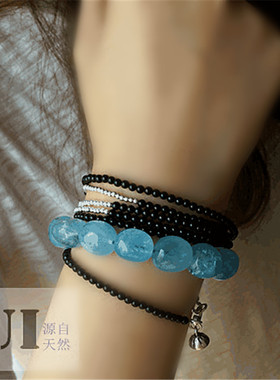水晶天然冰种招财手串海蓝宝