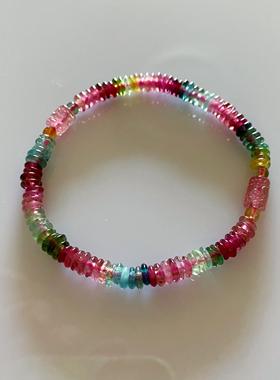 瑞铺原创 天然巴西算盘珠 回纹珠老料糖果彩色粉红蓝碧玺手链女