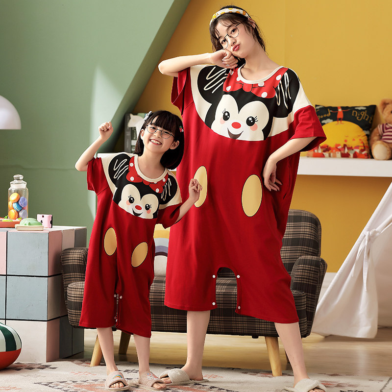 女童夏季纯棉可爱母女装小连体衣 甜雪妮睡裙