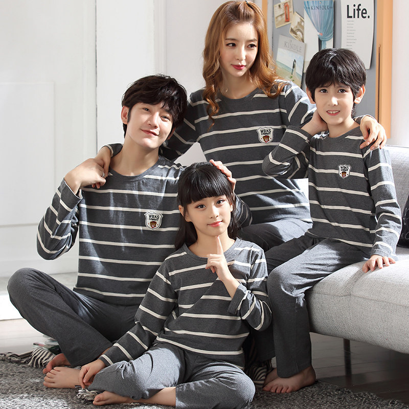 亲子母子装纯棉衣服长袖条纹睡衣 甜雪妮睡衣/家居服套装