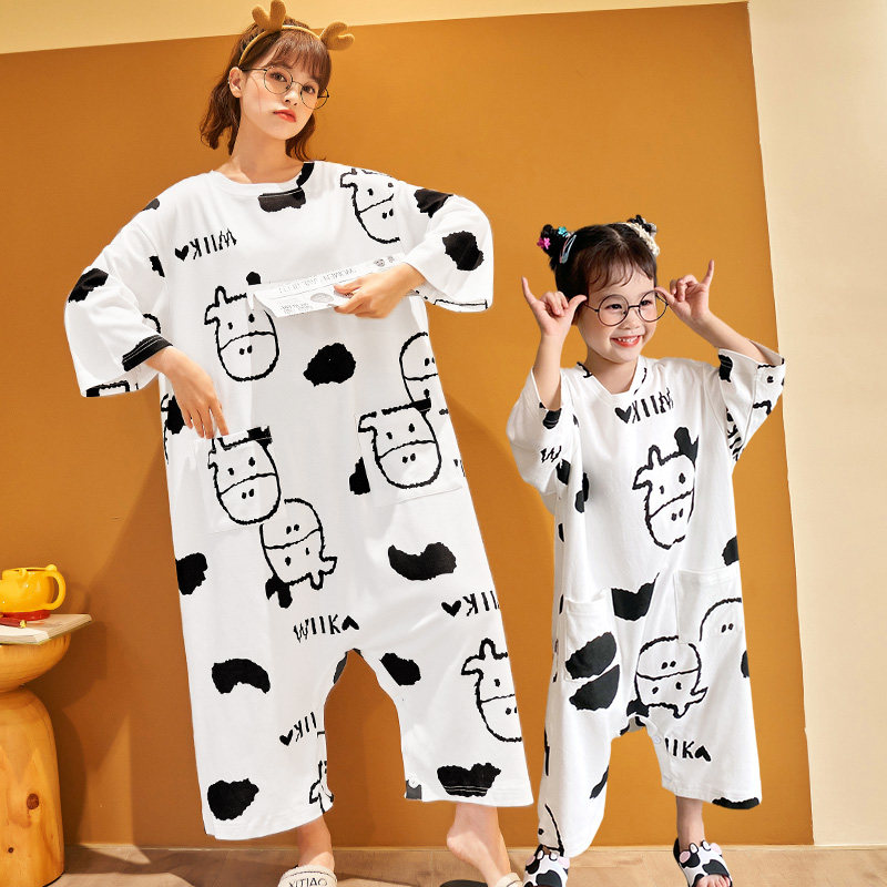 母女连体长袖纯棉2021年新款裤睡裙 甜雪妮睡裙