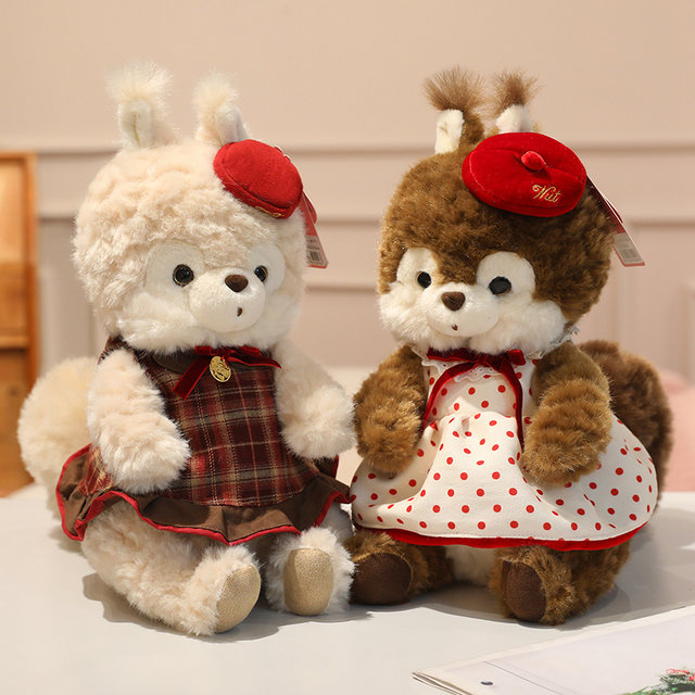 Hazelnut Coco Squirrel Plush Toy Doll Creative Polka Dot Skirt Cute Overalls Doll Children's Toy Gift