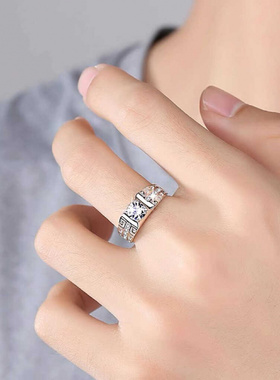 男女款仿真莫桑石钻戒铜镀白金皓