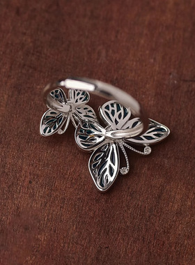 新品新式碧玉蝴蝶戒指女【蹁跹】