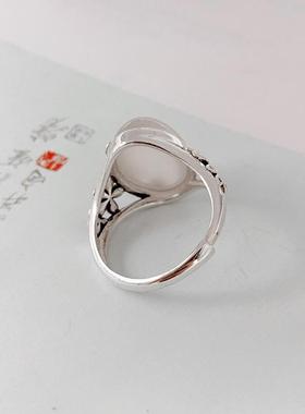 复古银玉髓花朵指环11
