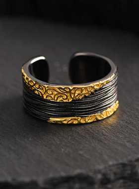 唐草纹礼物戒指925银小众设计