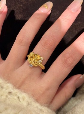 新品新款玫瑰与蛇戒指轻奢高级感