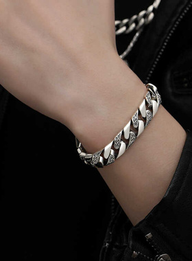 新款时尚925纯银朋克光身银手链