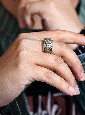 新款个性转动五帝钱戒指