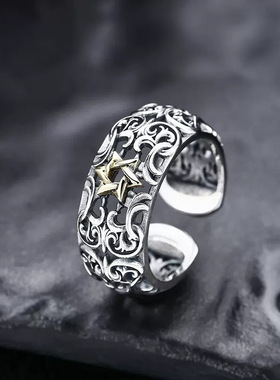 新品新款复古六芒星戒指个性嘻哈