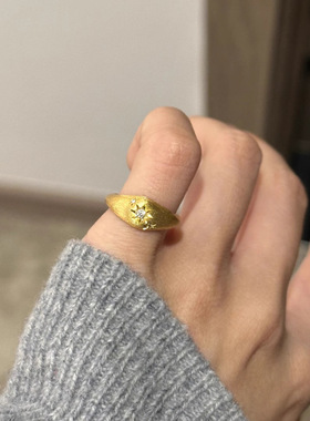 新品点钻拉丝星芒尾戒中古回流风