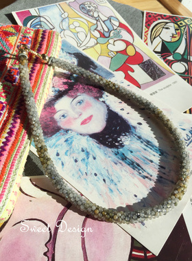 拉长石米珠编织闪亮渐变项链包邮