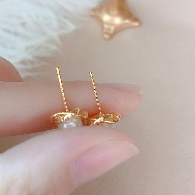 Upscale 14k Gold Jewelry Real Gold  Earrings Zircon Pearl Tw - 图2