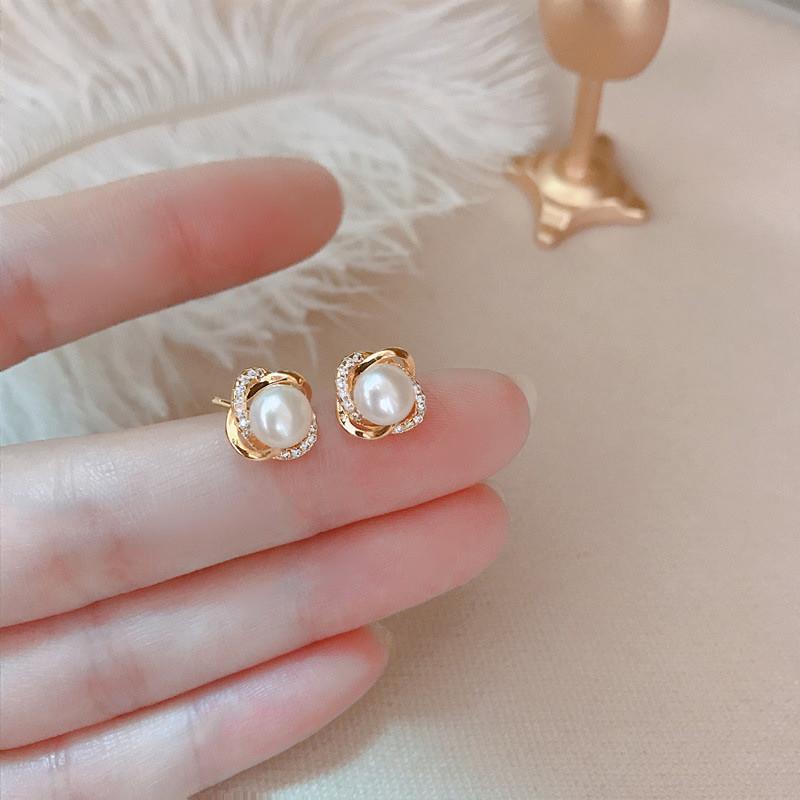 Upscale 14k Gold Jewelry Real Gold  Earrings Zircon Pearl Tw - 图1