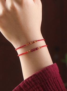 本命年手串天然老桃木红绳手链男女马年转运婴儿童上岸朱砂编织绳