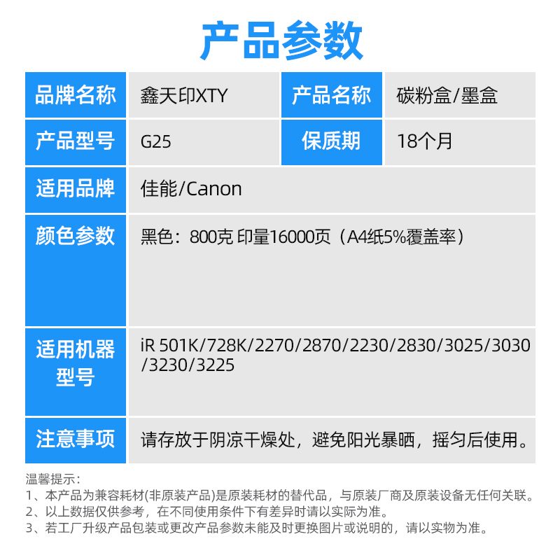 适用佳能IR3225碳粉NPG25粉盒iR3025 2830 3030 3230复印机墨粉盒 - 图1