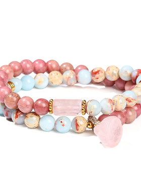 天然寿山石双圈手链莲蓬樱花挂件