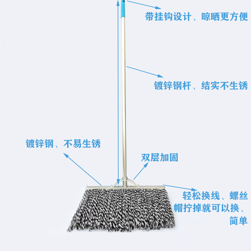 钢杆普通棉线拖把大号物业墩布宽头家用老式尘推工厂拖布纯棉平拖 - 图0