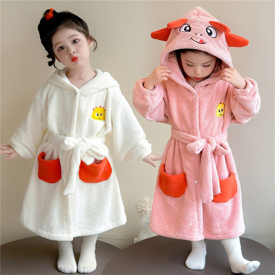 新款儿童睡袍女童秋冬款珊瑚绒长袖女宝宝卡通可爱家居服套装2025