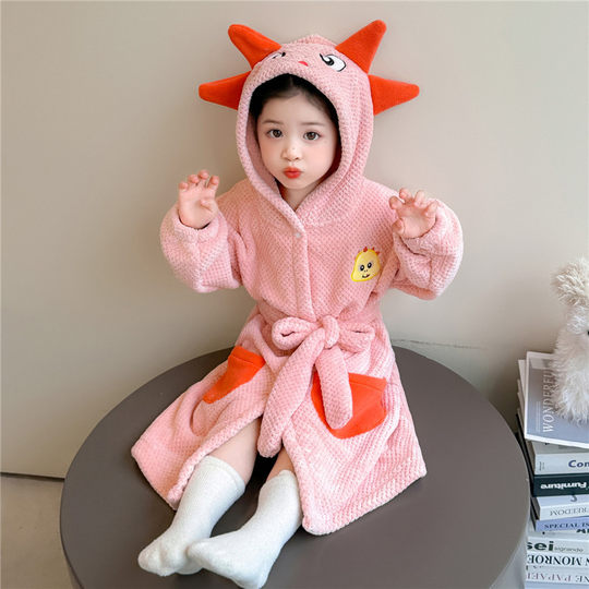 新款儿童睡袍女童秋冬款珊瑚绒长袖女宝宝卡通可爱家居服套装2025