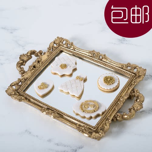 欧式金色长方形托盘果盘茶盘糕点盘蛋糕盘首饰盒托盘盘子蛋糕架 - 图2