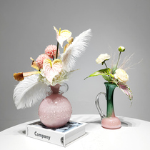 Modern light and luxurious glass vase flower-flower-like board powder red emulation floral girl childrens house dry flower decoration furnishing