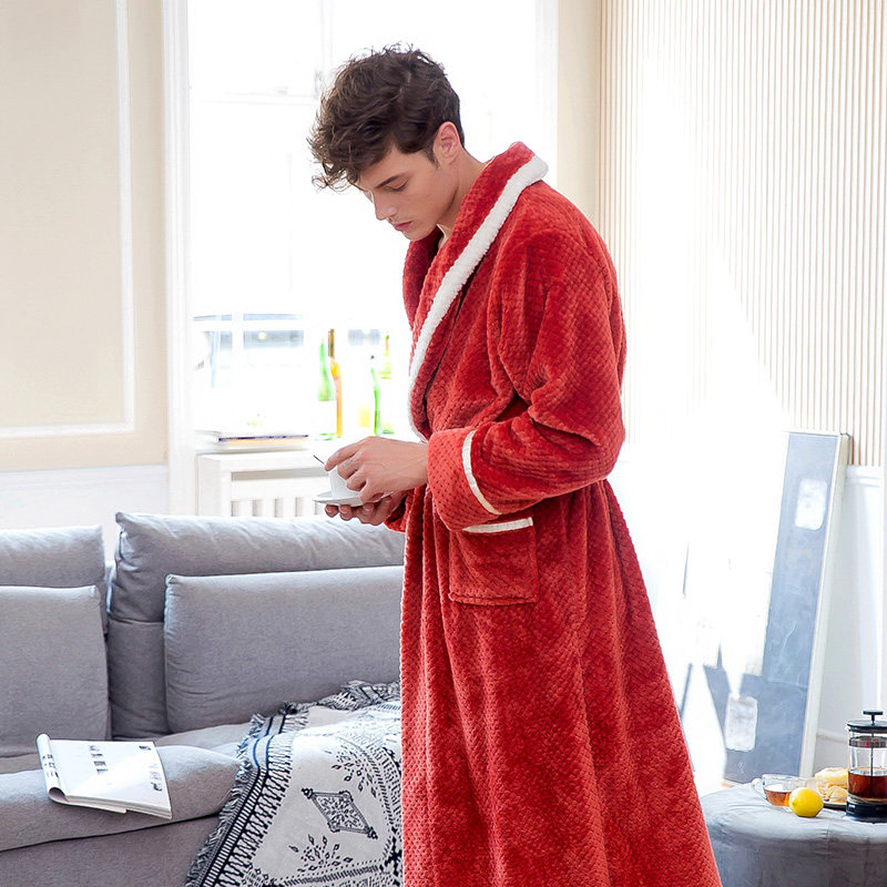男秋冬季2020新品加长款珊瑚绒睡衣 罗米顿睡袍/浴袍