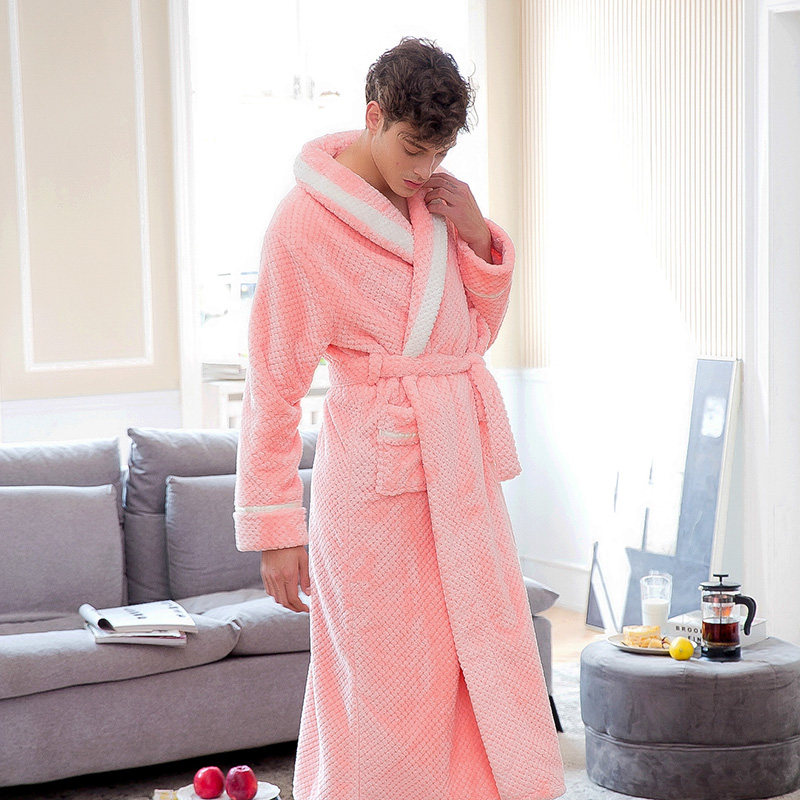 男秋冬季2020新品加长款珊瑚绒睡衣 罗米顿睡袍/浴袍