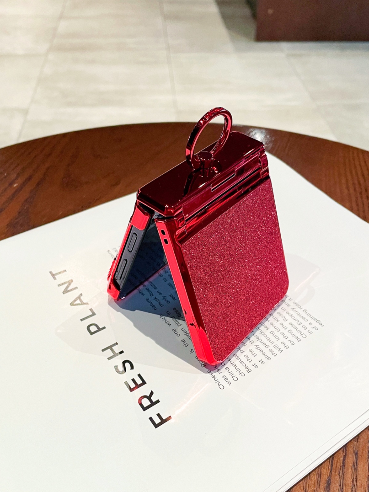 适用三星zflip4手机壳z flip3折叠屏w23flip心系天下全包防摔4代新年喜庆红女款镶钻指环闪粉铰链保护套 - 图0