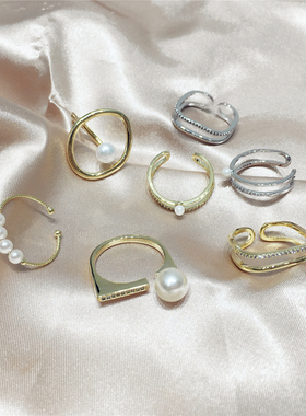 唯美风大气金属人造珍珠带钻戒指