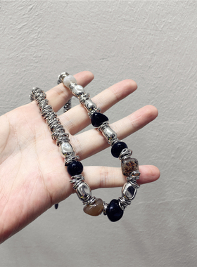 银色异型不规则串珠项链