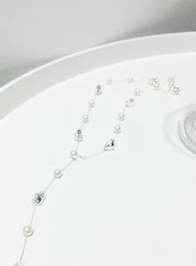 法式温柔气质仿珍珠方块不规则几何流苏可调节项链锁骨链颈链毛衣