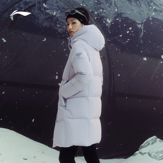 李宁防护智暖羽绒服 女子防风防泼水保暖御寒显瘦H中长羽绒服外套