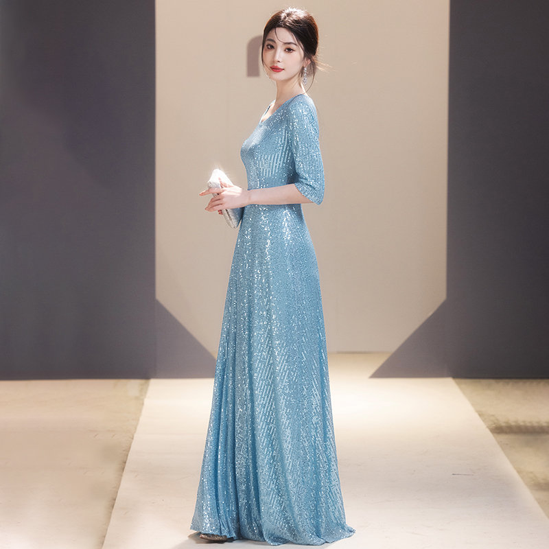 大合唱团演出服亮片女2024新款宴会主持人朗诵成人晚礼服装长裙 - 图2