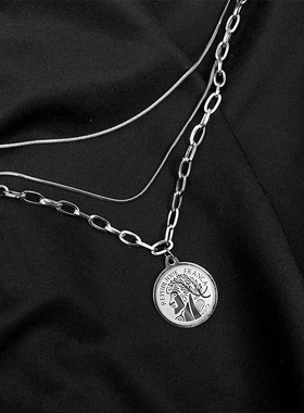 欧美潮牌钛钢叠戴毛衣链