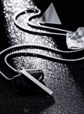 ins欧美轻奢个性几何一字长条吊坠钛钢项链男女简约百搭毛衣链潮