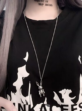 冷淡风小兔子双层钛钢项链