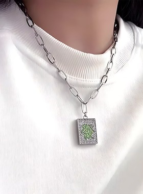 国潮轻奢镶钻麻将吊坠项链